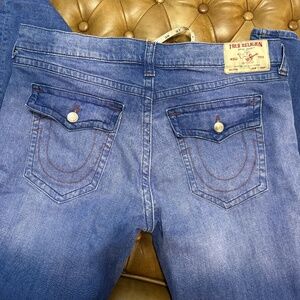 Mens True Religion Ricky Flap Straight Jeans Size 42 Blue Denim